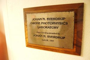 Picture of a plaque situated outside the Johan N. Sverdrup Ozone Photophysics Laboratory