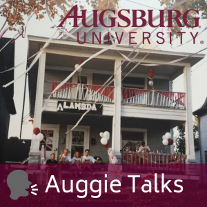 Traditional Augsburg house decorated for 1992 Homecoming