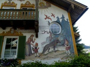 The mural covered buildings of Oberammergau.