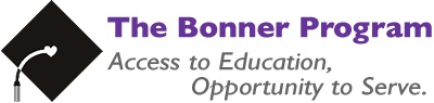 The Bonner Program logo with a diamond-shaped icon of a graduation cap and tassel, and the text "Access to Education, Opportunity to Serve."