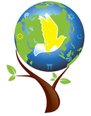 Image of a globe with a dove in a tree to symbolize interfaith work