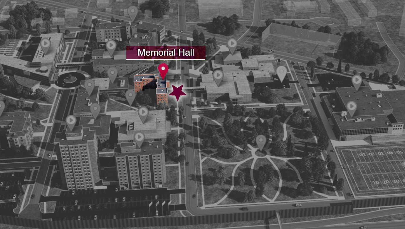 Campus Map, Memorial Hall Highlighted
