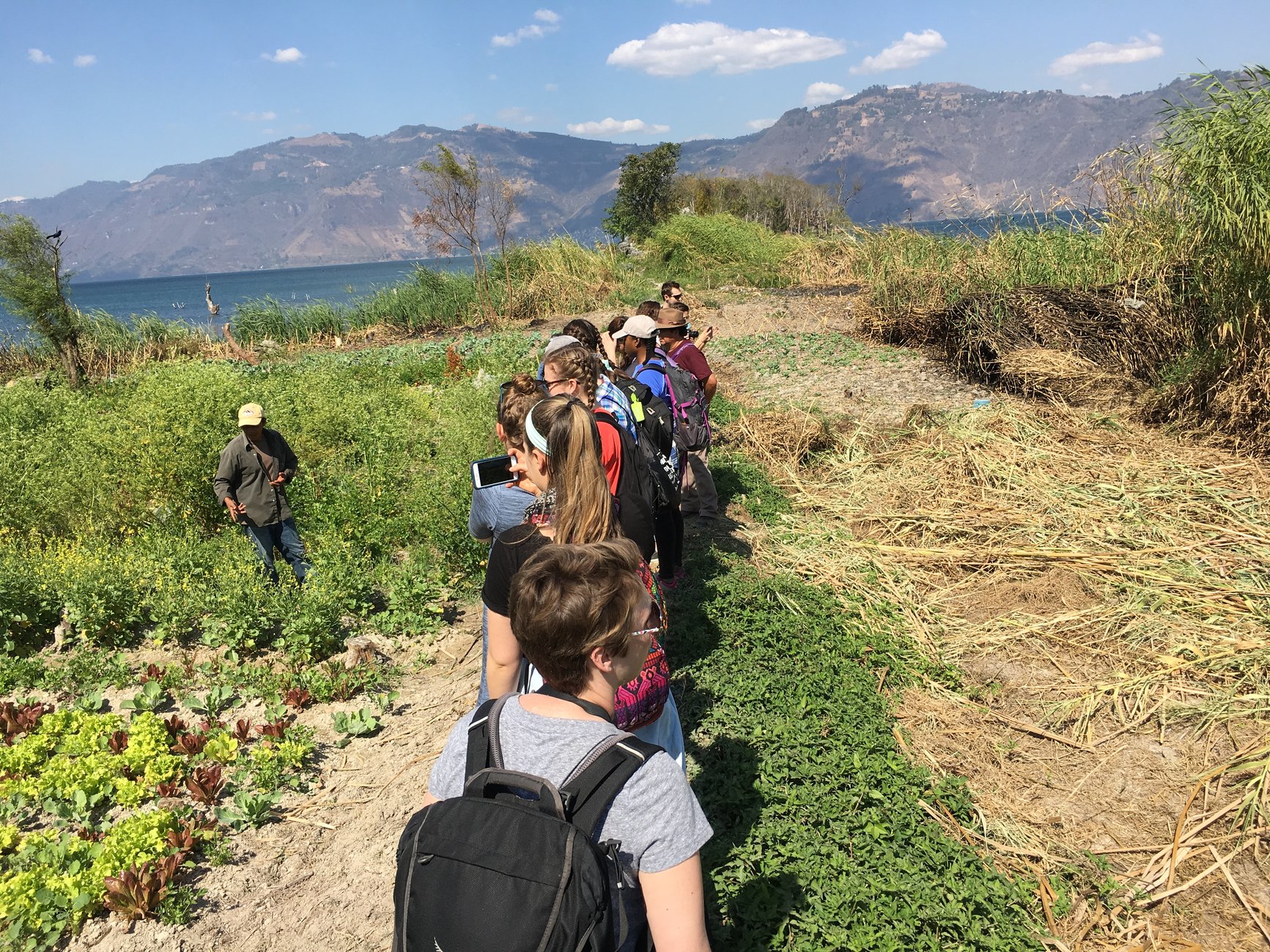 Students Hike with Mountains in background