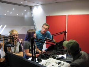 radio booth with microphones