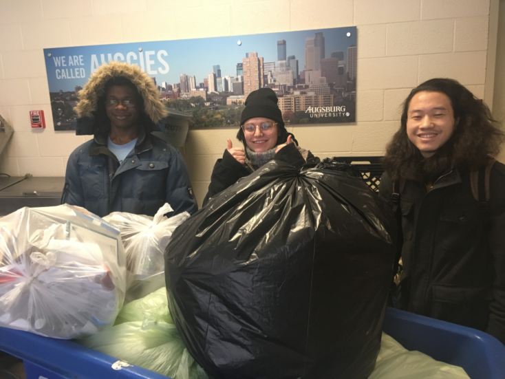 students and staff perform waste audit