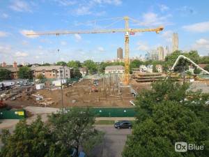 Hagfors Center construction site showing initial construction of columns