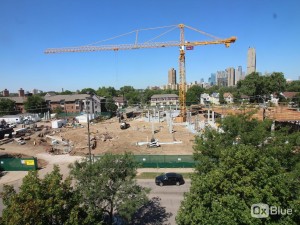 Hagfors Center construction site on July 22, 2016, showing formwork preparations for the second-story floor. 