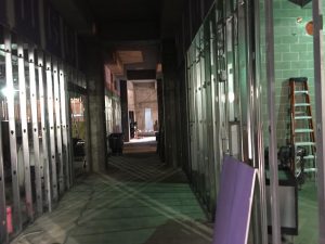 Hagfors Center basement hallway under construction