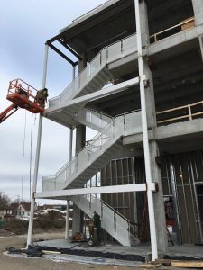 The structural steel installation of the west wing staircase is nearly complete. 