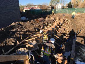 Crews prepare the pier footings in the electrical yard.