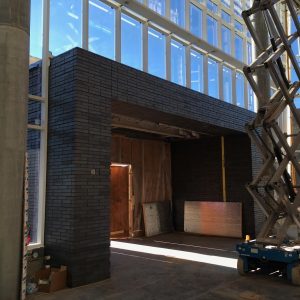 A view of the front entrance from inside the lobby.