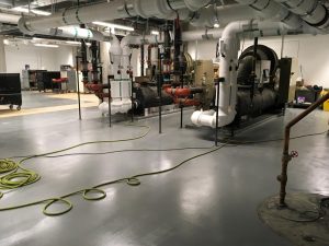 Mechanical room with newly installed flooring