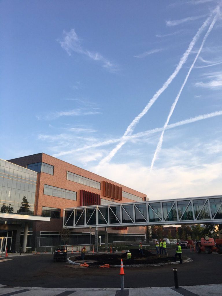 Jet contrails form an A above the Hagfors Center