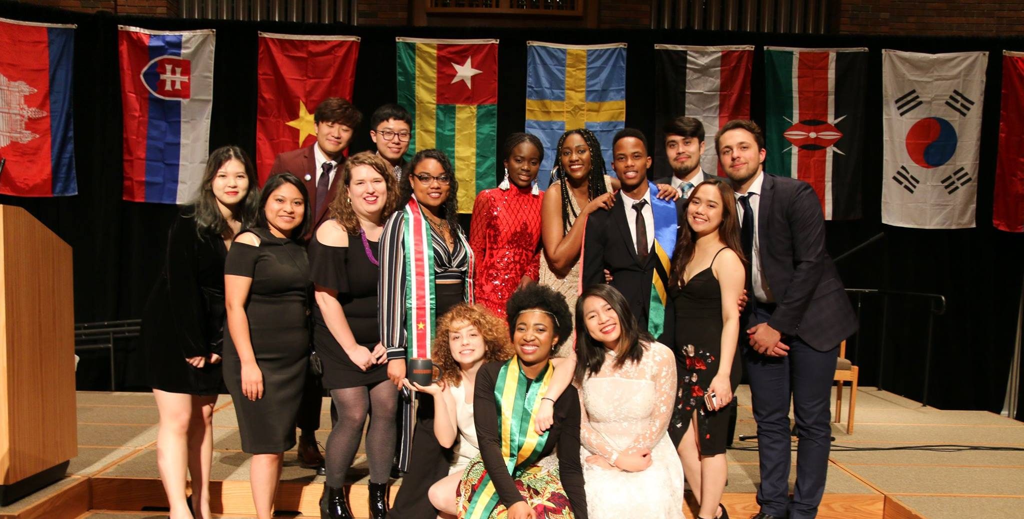 International students pose at banquet
