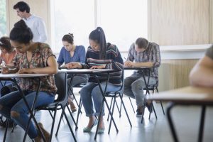 Students testing in a classroom