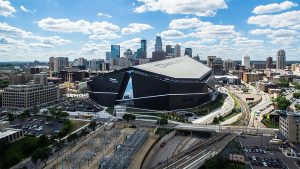 The U.S Bank Stadium with a view of downtown Minneapolis