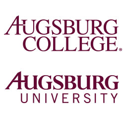 A side by side comparison of the Augsburg College logo and the new Augsburg University logo.