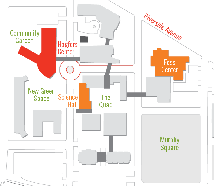 Map showing Hagfors Center location on campus