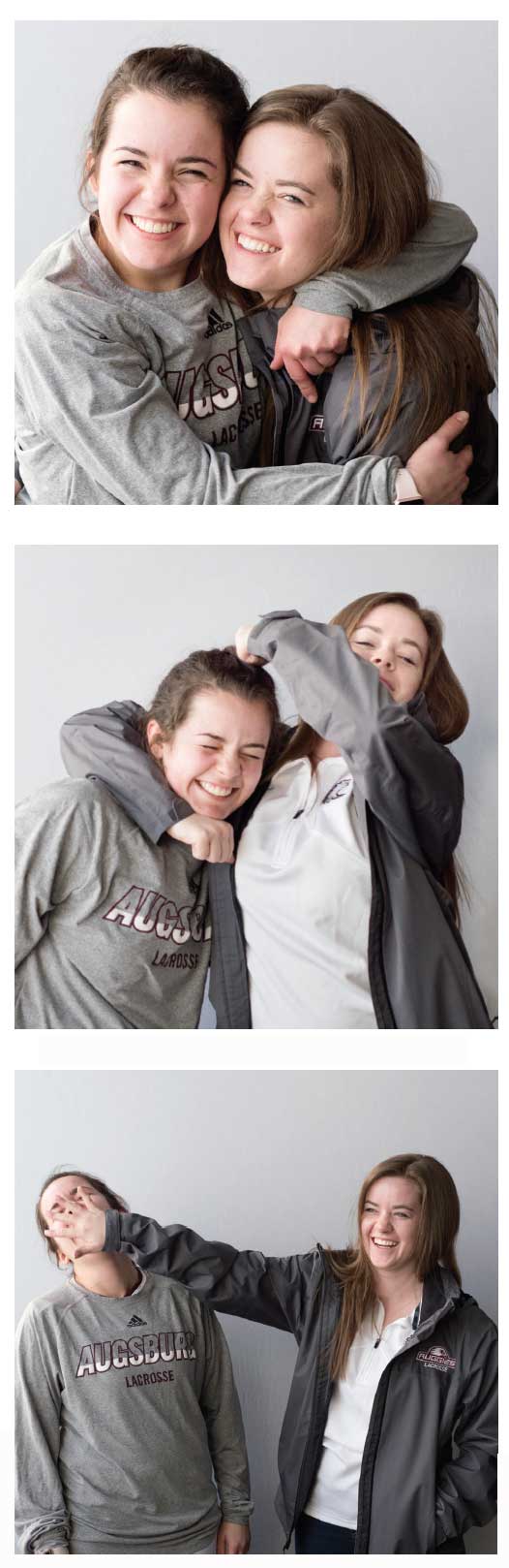 Candid portraits of Demey Everett ’20, left, and her sister Delaney Everett ’18