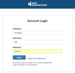 Screen shot of New Innovations Login Page