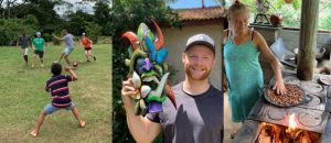 students participating in soccer, mask making, coffee roasting