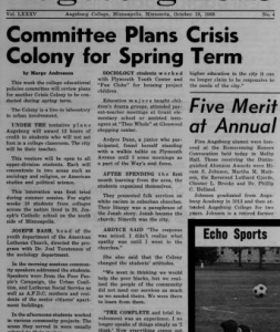 Augsburg Echo story on Crisis Colony, October 18, 1968.