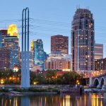 Minneapolis skyline by Mississippi River