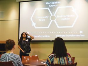 Team member gives presentation