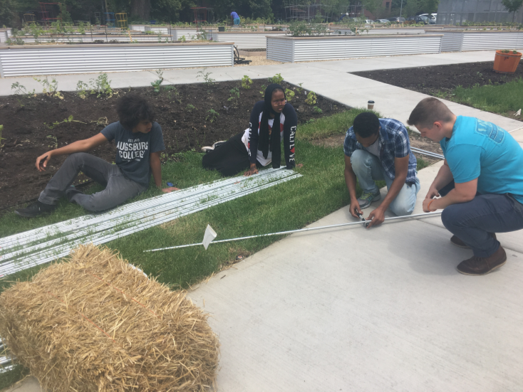 students build a garden trellis