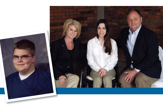 TakesanAuggie Nathan Schott in his senior year at Maple Grove High School (left). (L to R): Teri Schott, Alexandra Stoiaken '13, and Chuck Schott at the 2011 brunch for Augsburg scholarship donors and recipients.