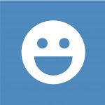 smiley face, white on blue background