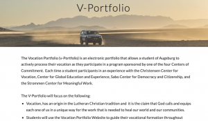 Screenshot of home page of the V-portfolio website. Image of a car off-roading in the wilderness with text below explaining what the V-Portfolio is.