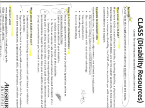 CLASS Office Flyer scanned image example that shows the document as displaying sideways with highlights and written notes on the document.