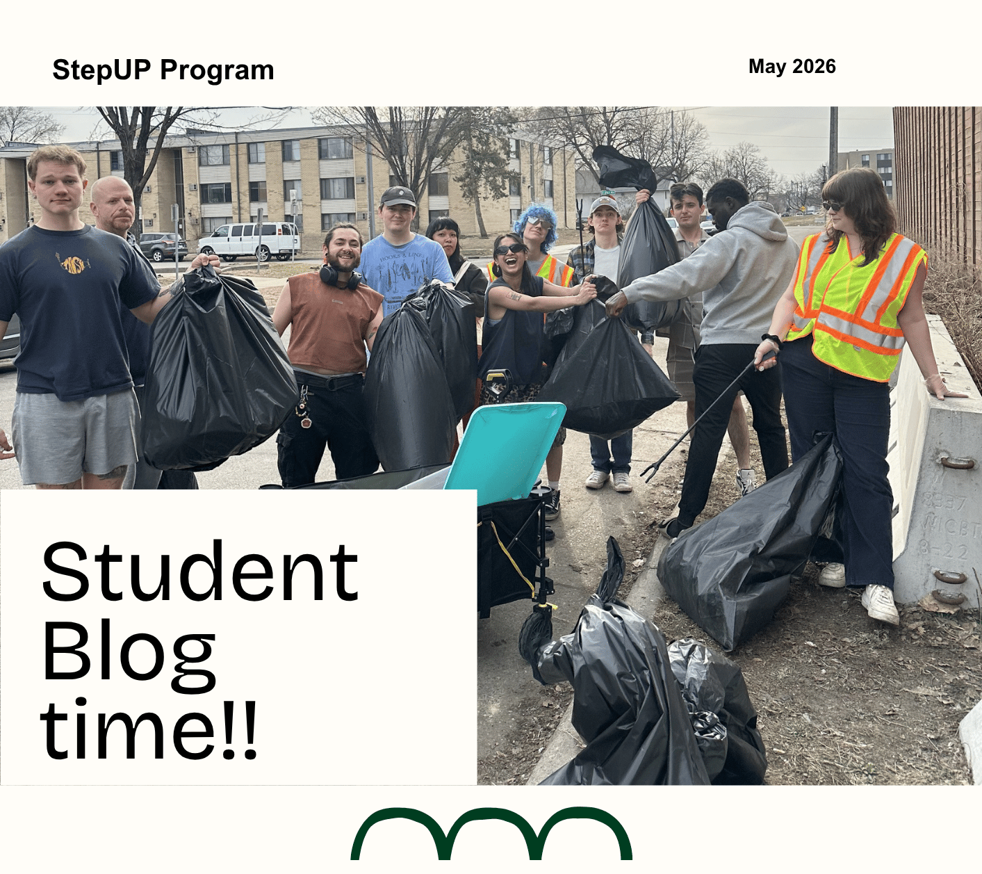 Photo of a group of StepUP scholars showing off how much litter they picked up.