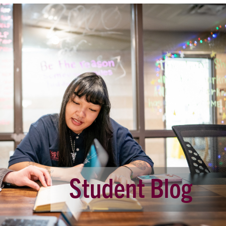 StepUP student in the study room writing their blog segments