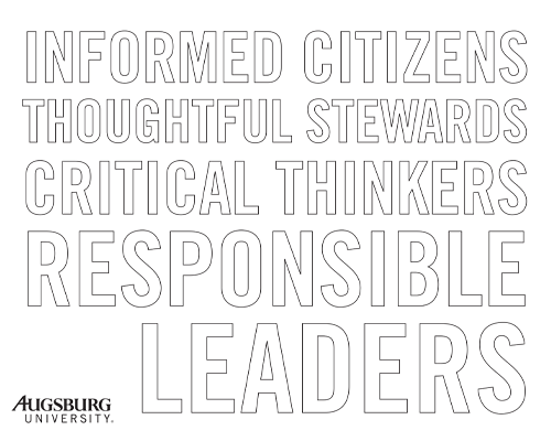 Coloring page of words: Informed Citizens Thoughtful Stewards Critical Thinkers Responsible Leaders