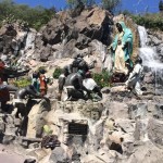 close up of waterfalls and statues