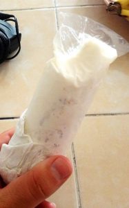 Bolis (a frozen juice or dairy based treat in a bag)