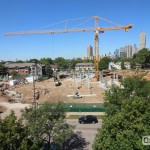 Hagfors Center construction site on July 22, 2016, showing formwork preparations for the second-story floor.