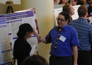 History major Michael Wilson discusses his research on the Native American ghost dancers at Zyzzogeton, Augsburg's annual celebration of student scholarship.