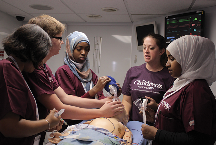 Students participating in Augsburg's Metro Scrubs summer camp