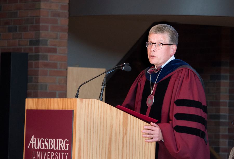 Augsburg President Paul C. Pribbenow speaks to the community