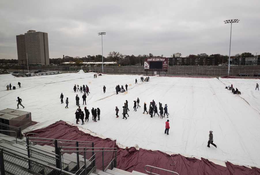 Augsburg community members assemble the dome