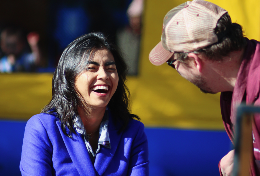 Student laughing at the Taste of Augsburg event