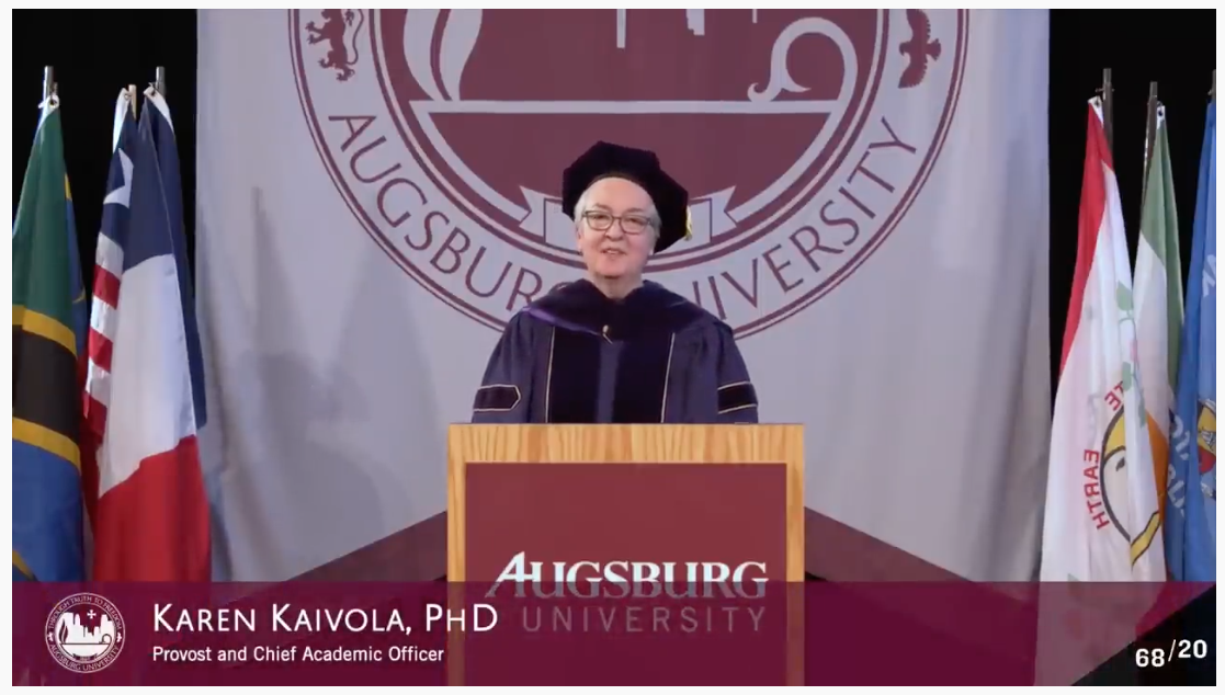 Karen Kaivola speaking at the commencement