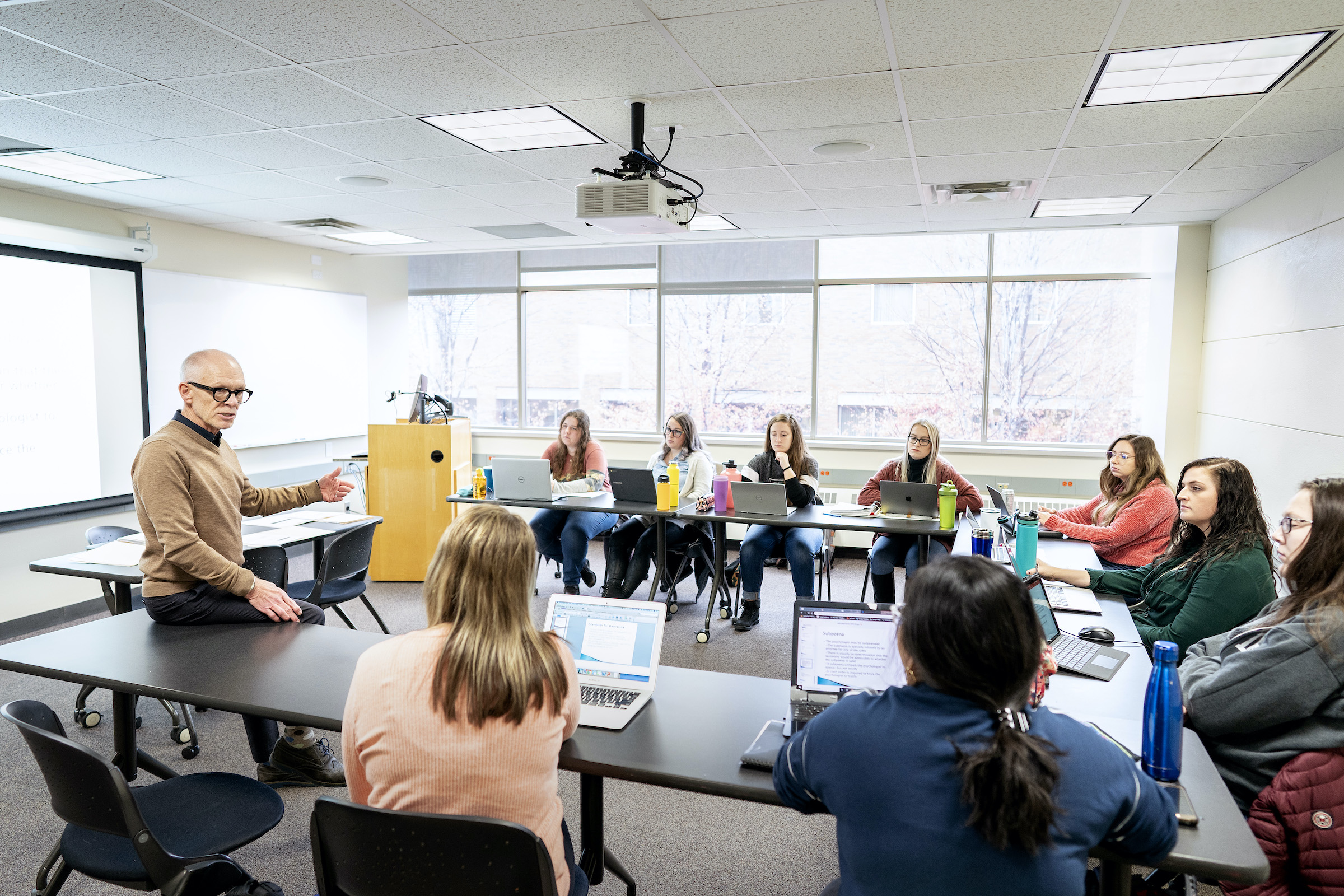 Psychology classroom full of students and one professor