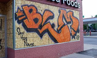 BLM- Say his Name mural in front of a grocery store 