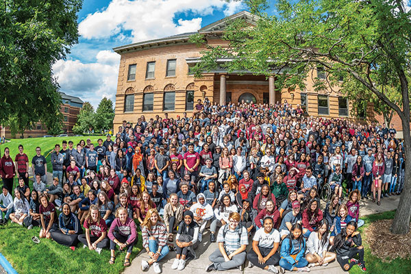 The Class of 2023 gathers in front of Old Main in 2019.