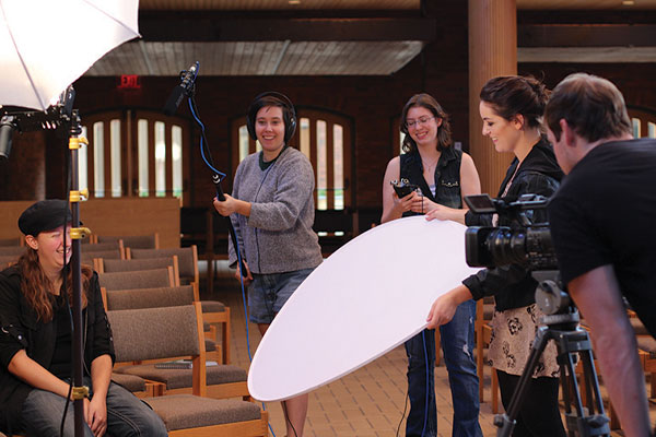 Students at a video shoot in Foss Center in 2019.