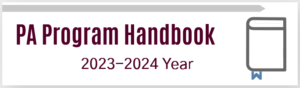 button that reads "PA Program Handbook 2023-2024 year